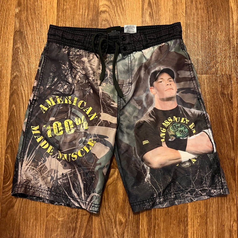 WWE John Cena Board Shorts Boys 8 Multicolor Camo Wrestling Swim Trunks